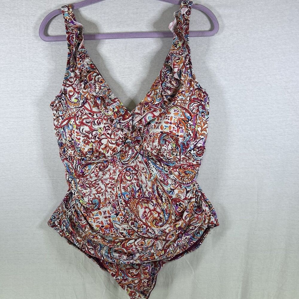 Lauren Ralph Lauren Womens size 22W Multicolor Ruffle One Piece Swimsuit w Bra